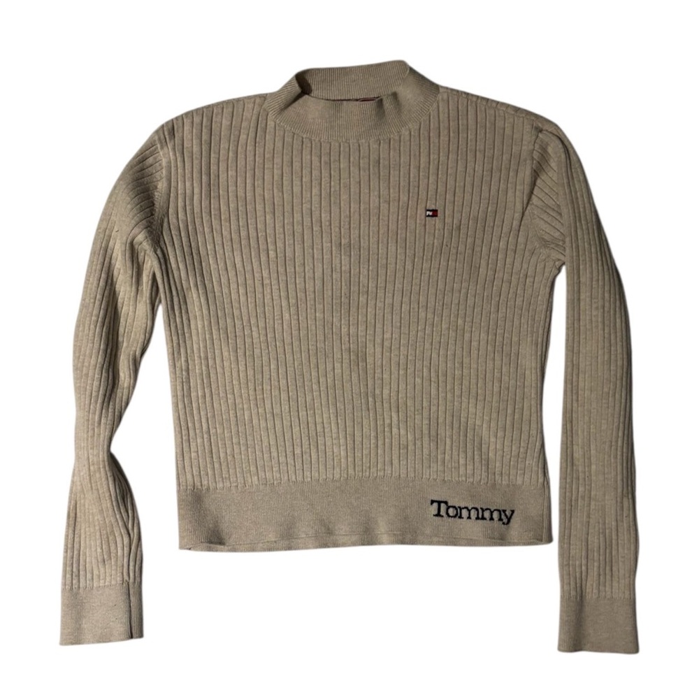 Tommy Hilfiger Beige Ribbed Mock Neck Sweater